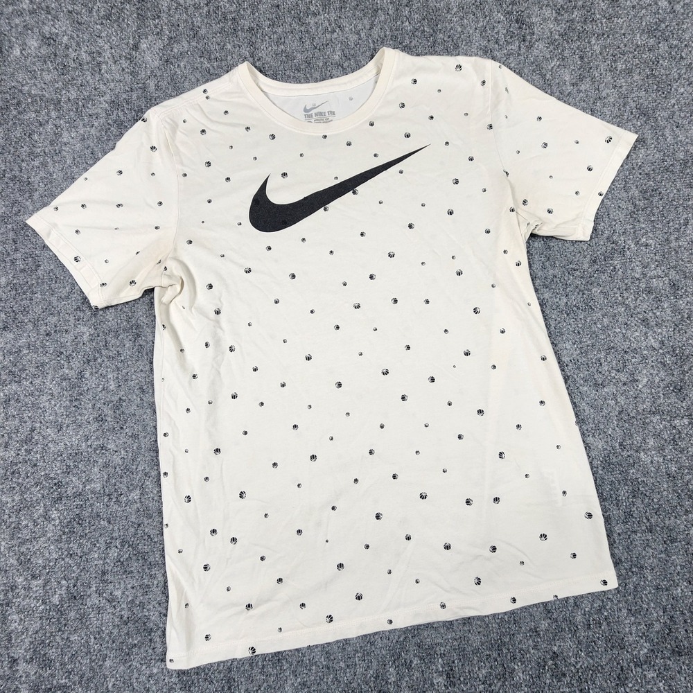 Nike Dri-FIT Basketball Print T-Shirt Mens‎ Medium Cream Swoosh Athletic Cut